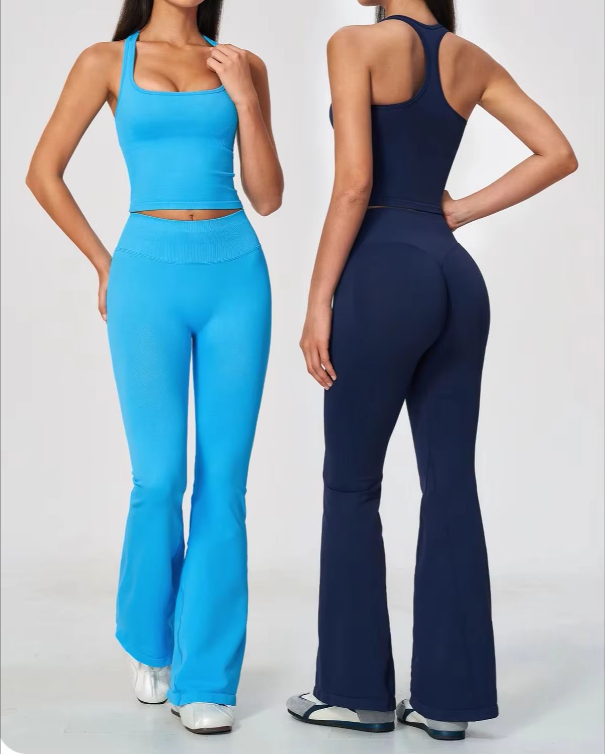 Seamless Ribbed Workout Tank Top - Women 2 Piece Yoga Set Racerback