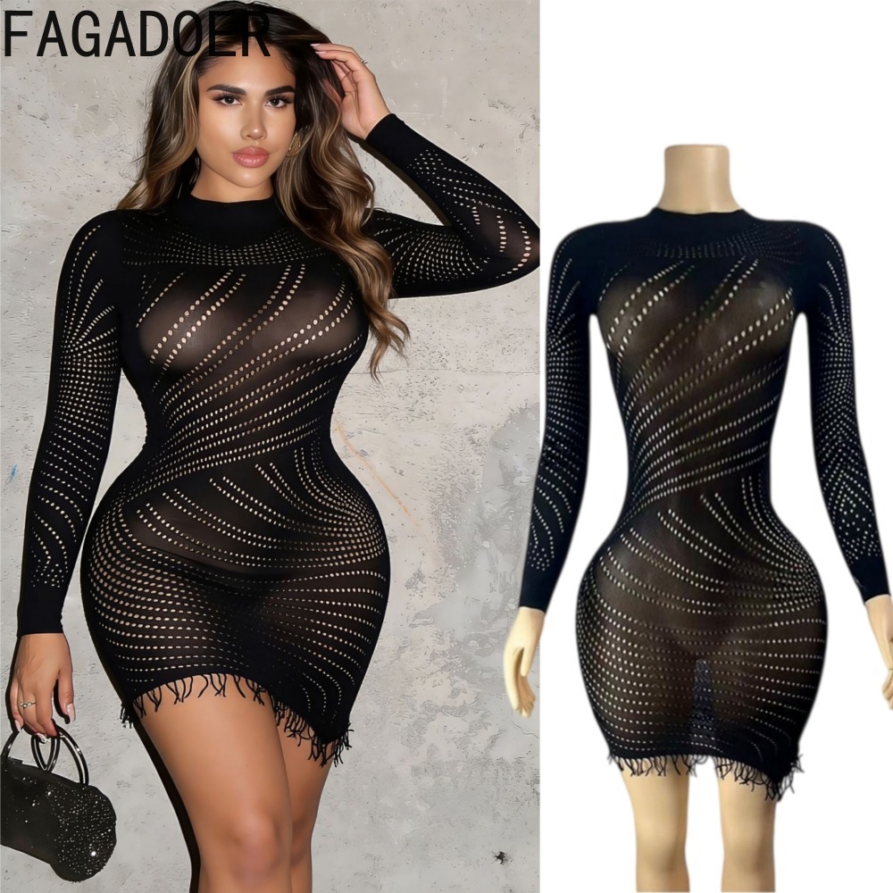 Sexy Mesh Sheer Bodycon Dress - FAGADOER Womens Sexy Bodycon Mini Dress