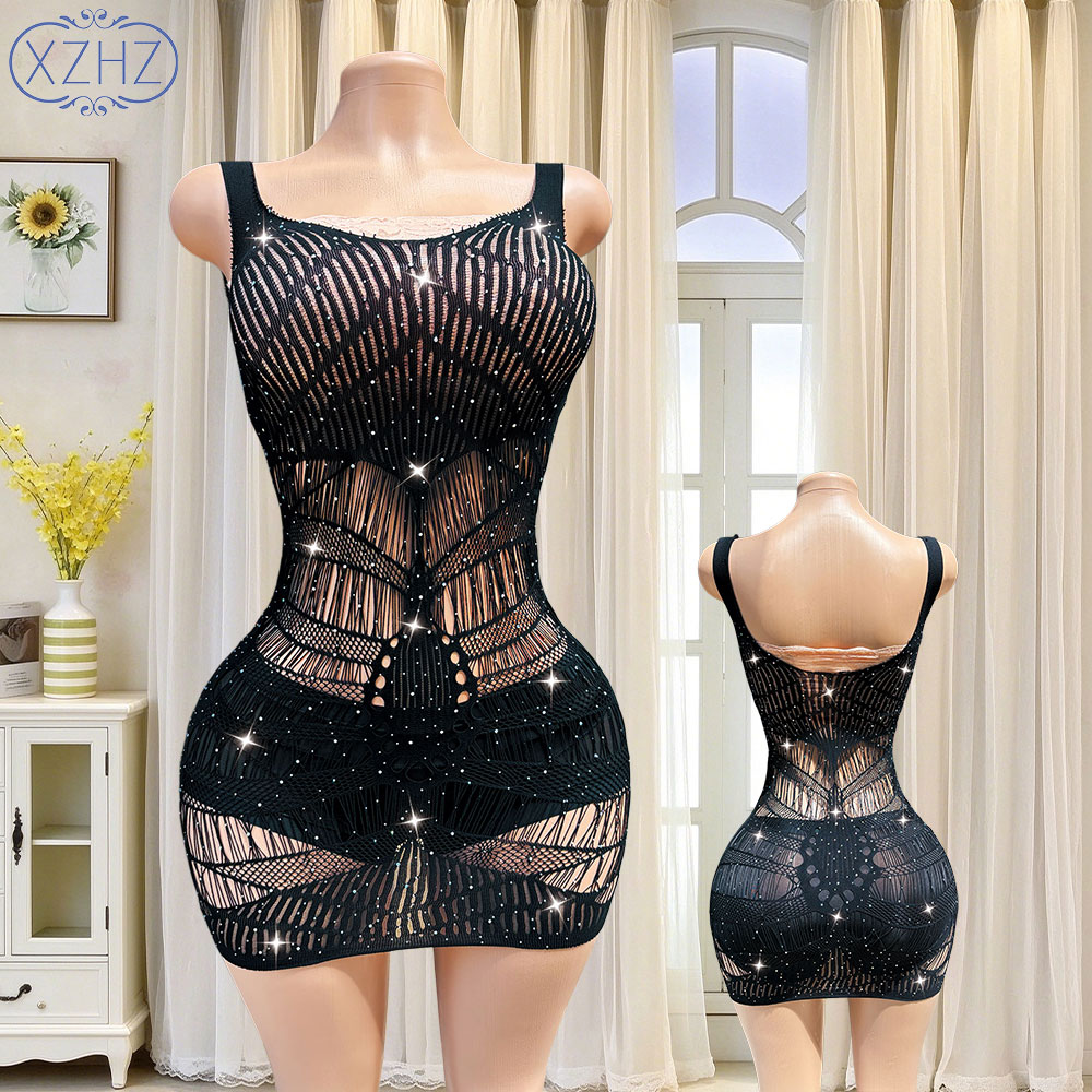 Sparkly Rhinestone Club Party Dress - Women Sparkly Rhinestone Mesh Bodycon Mini