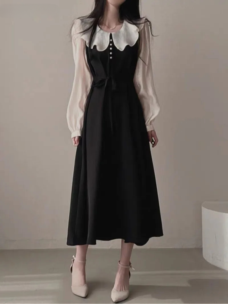 French Vintage Floral Midi Dress - Long Sleeve Dresses Women French Vintage