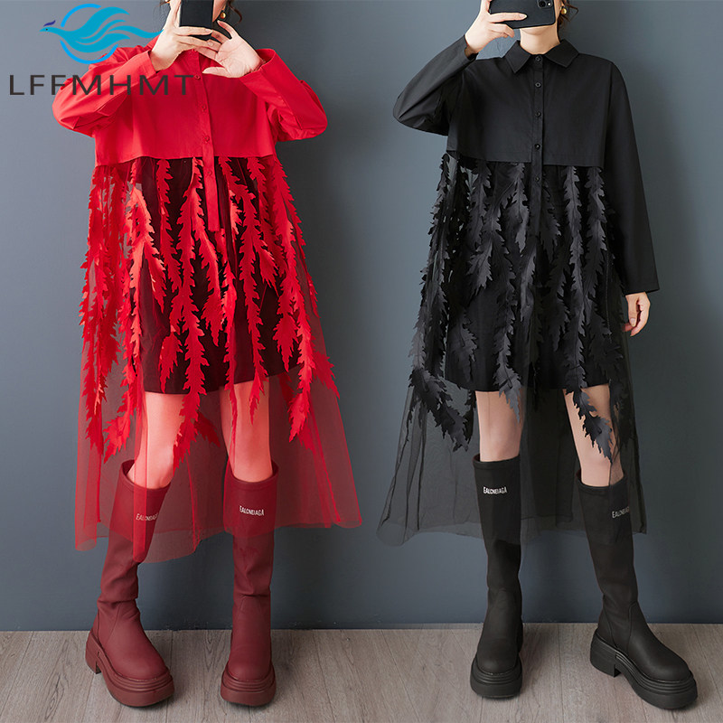 Spring New Loose Floral Print  - Korean Style A Line Shirt Dress review and price