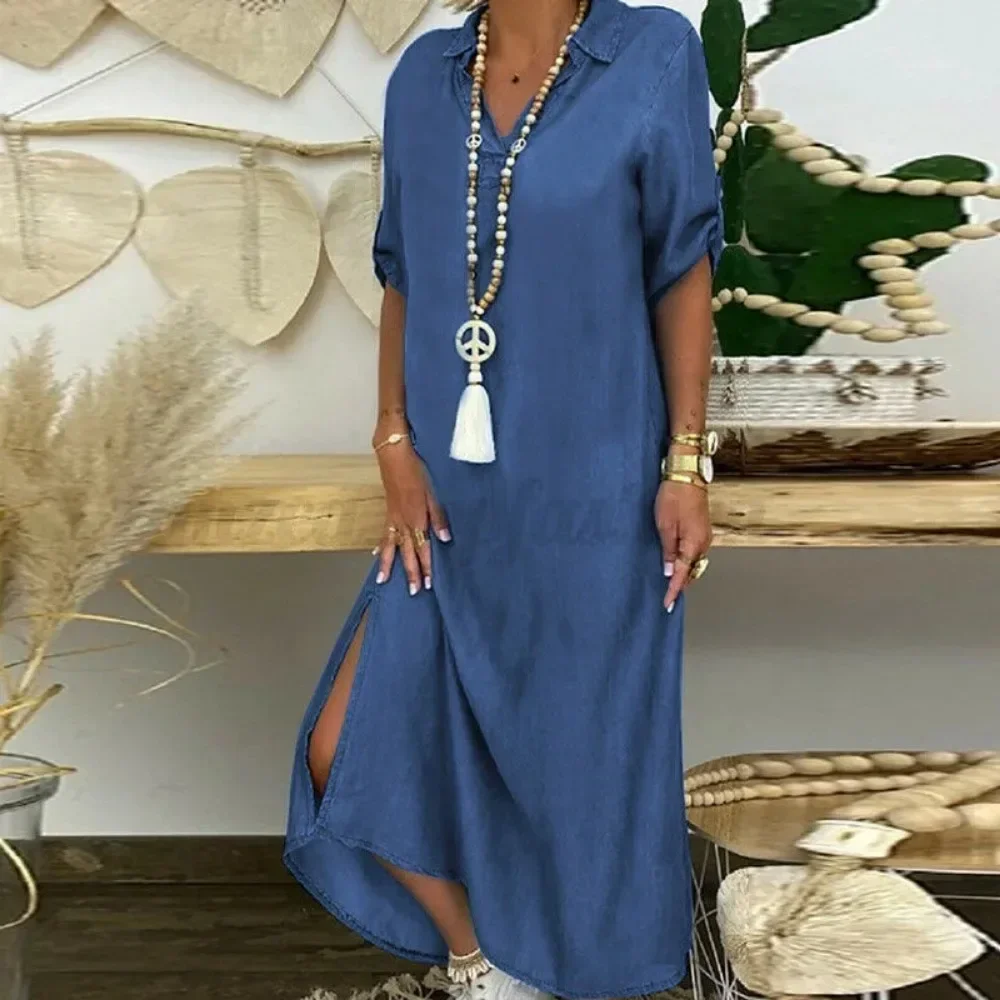 Casual Linen Long Dress for Wo - Casual Loose Linen Shirt Dress review and price