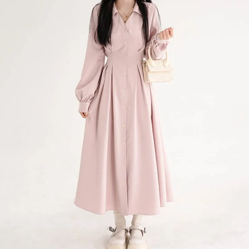 Korean Style Women V Neck Shir - Korean Style A Line Shirt Dress review and price