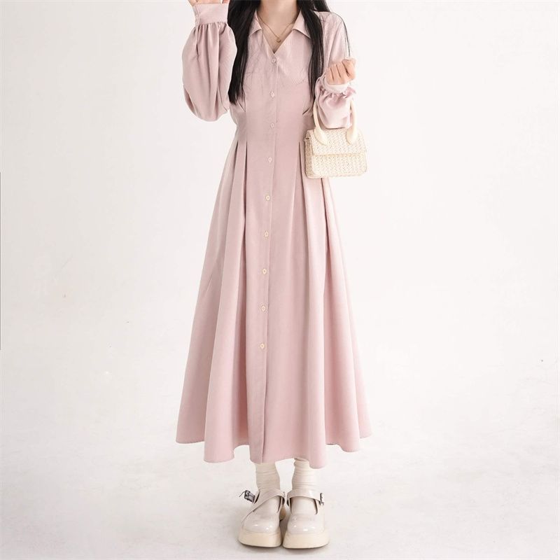 Korean Style Women V Neck Shir - Korean Style A Line Shirt Dress review and price