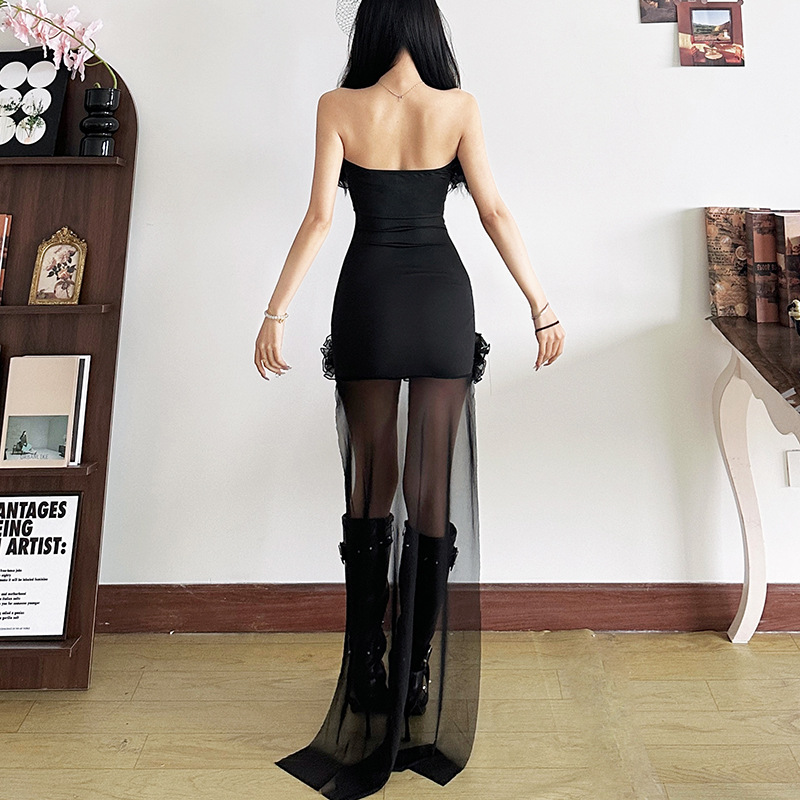 Sexy Summer Lace Up Strapless  - Sexy Mesh Sheer Bodycon Dress review and price