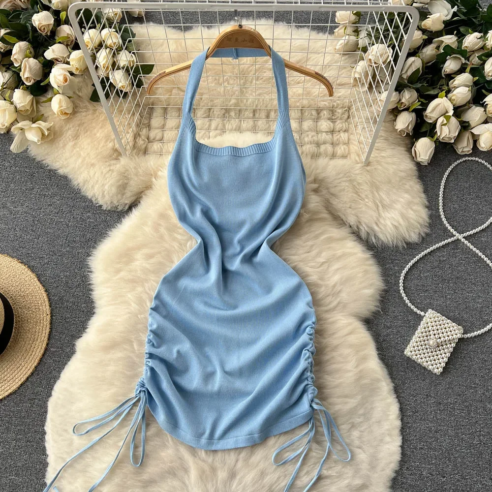 2024 Fashion Y2K Solid Knitted - Y2K Backless Halter Mini Dress review and price