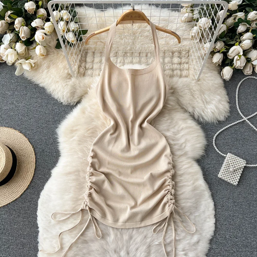 2024 Fashion Y2K Solid Knitted - Y2K Backless Halter Mini Dress review and price
