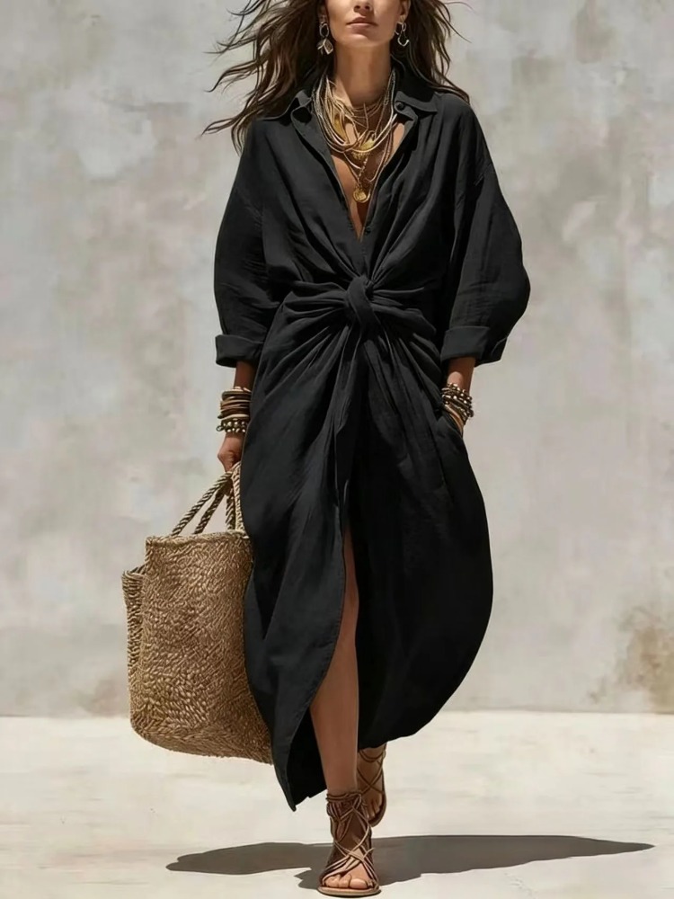 Women Boho White Linen‑Cotton  - Casual Loose Linen Shirt Dress review and price