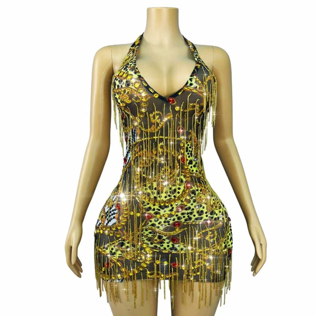 Sparkly Gold Rhinestones Chain - Sparkly Rhinestone Club Party Dress review and price