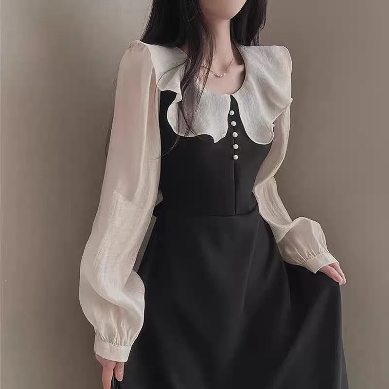 Long Sleeve Dresses Women Fren - French Vintage Floral Midi Dress review and price